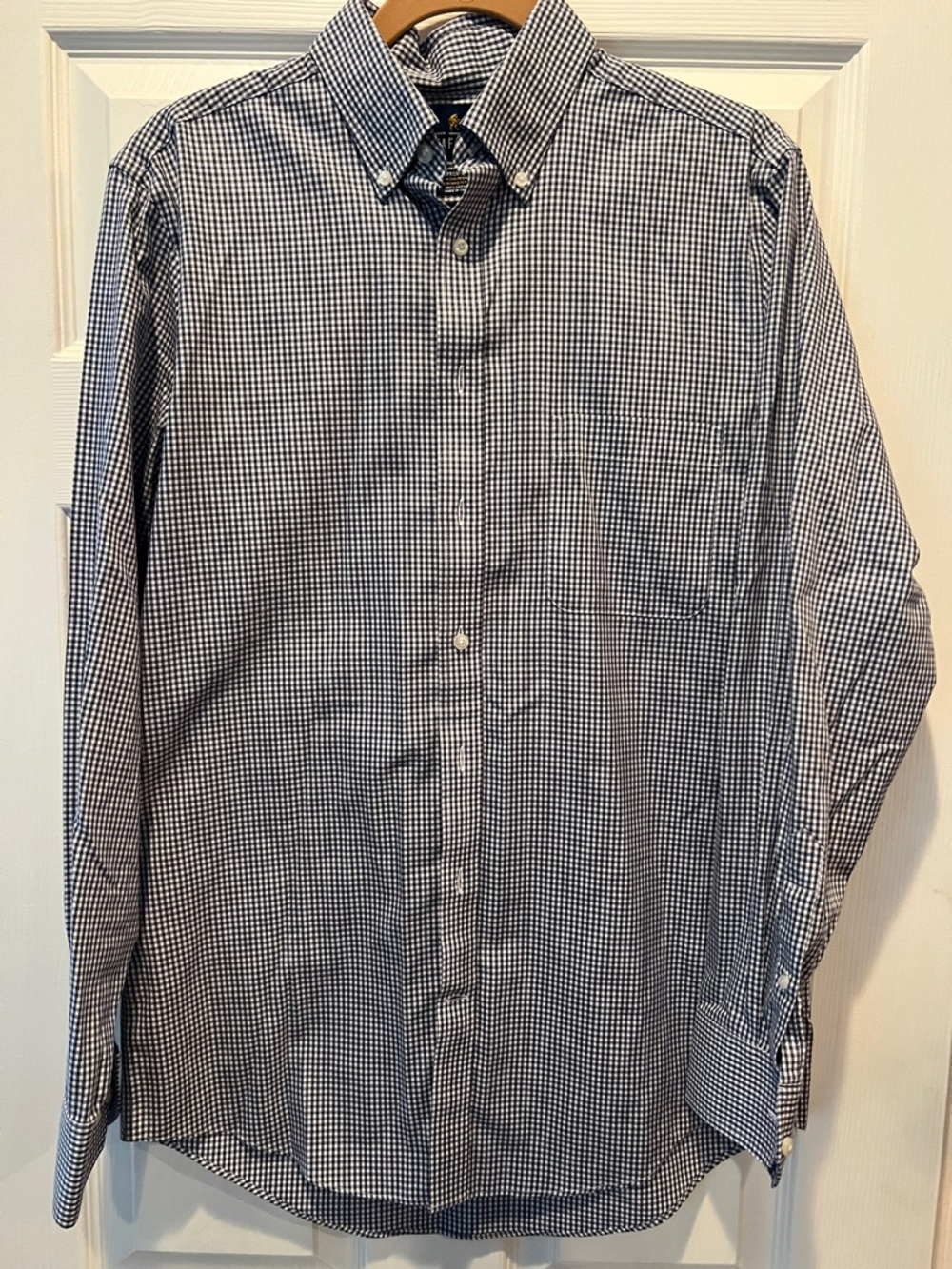 Stafford Navy and White Gingham Button-Down Dress Shirt